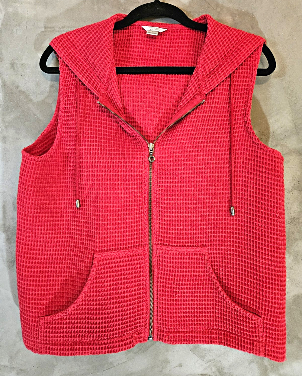 Christopher & Banks Women's Red Waffle Knit Full Zip Sleeveless Hoodie Vest L